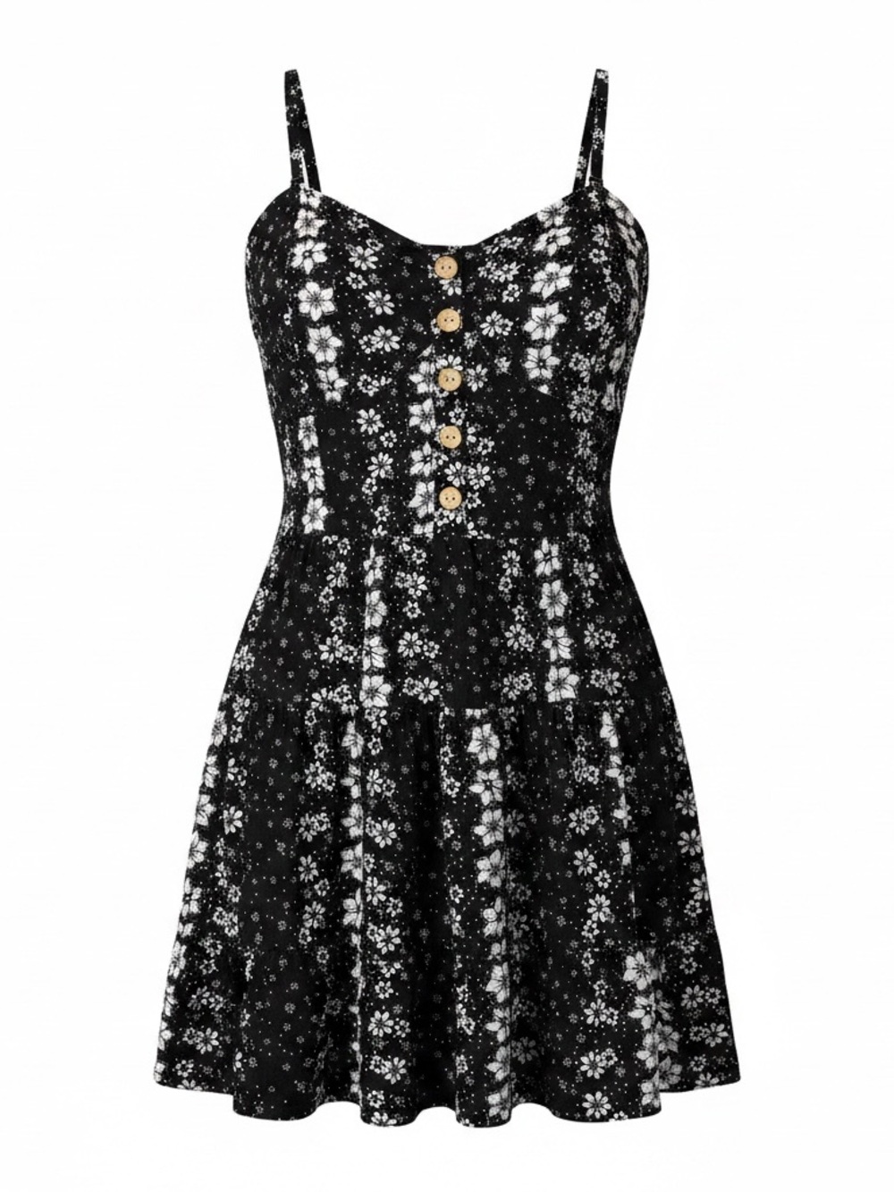 No Boundaries Black Floral Button-Front Mini Dress